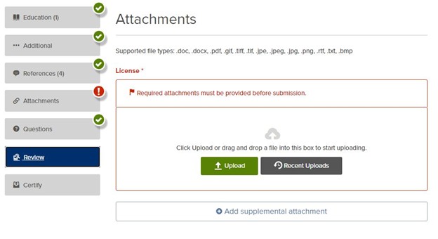 Visual of how to upload a document to application is displayed 